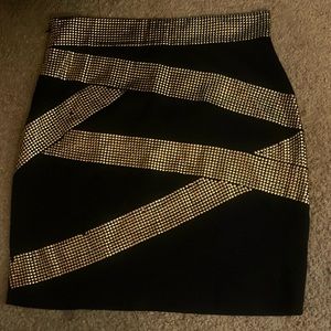 Robert Rodriguez black gold metallic studded bandage skirt designer 8